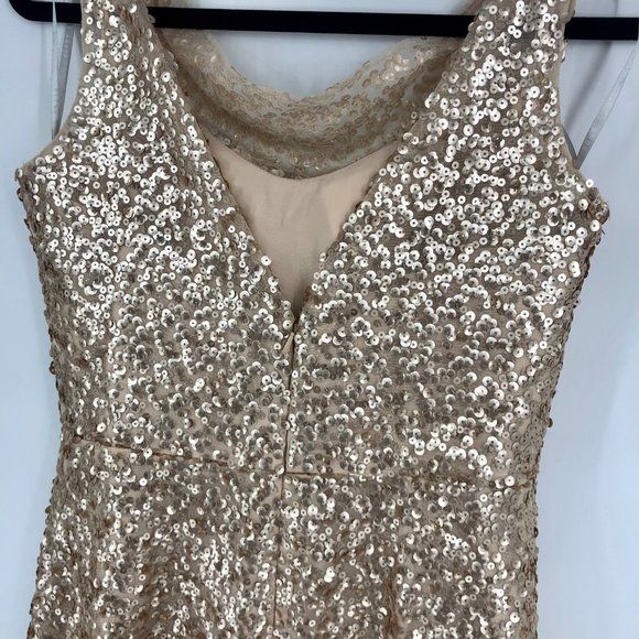 Dessy Group Rose Gold Sequined Beaded Formal Maxi Gown Cowl Neck 4508 Size 6 EUC - Picture 7 of 8